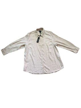 Jones & Co Womens 1X Linen Blend Striped Button Down Shirt Long Sleeve NWT.